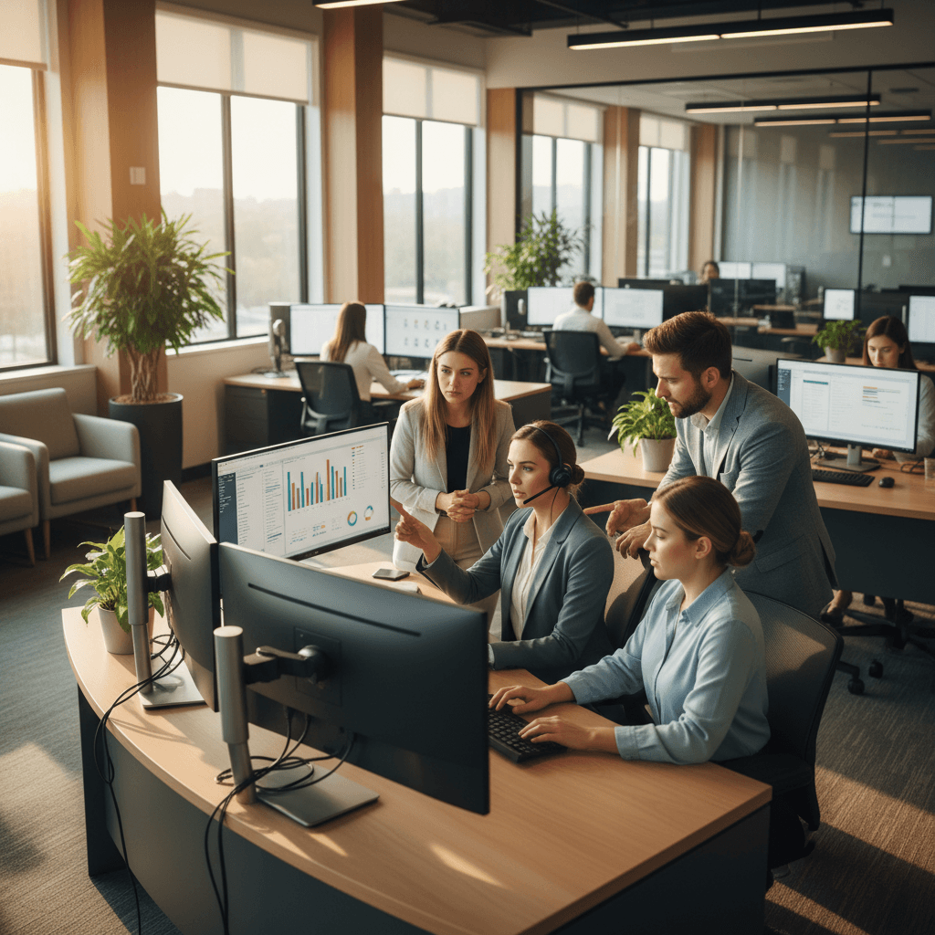 Personal injury lead generation companies shown through a law firm intake team reviewing incoming case leads on screens in a modern office