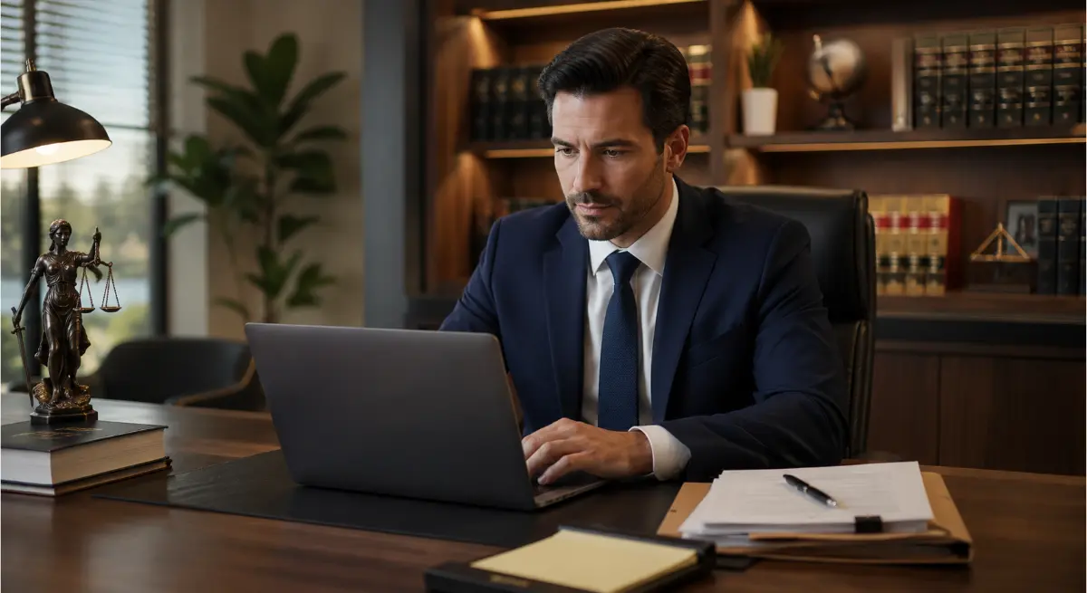 Facebook ads for personal injury lawyers shown through lawyer reviewing campaign on laptop