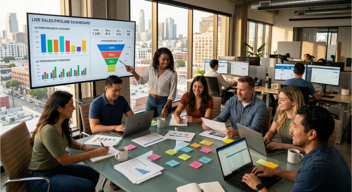 Personal injury law firm team reviewing qualified case leads pipeline from marketing agency