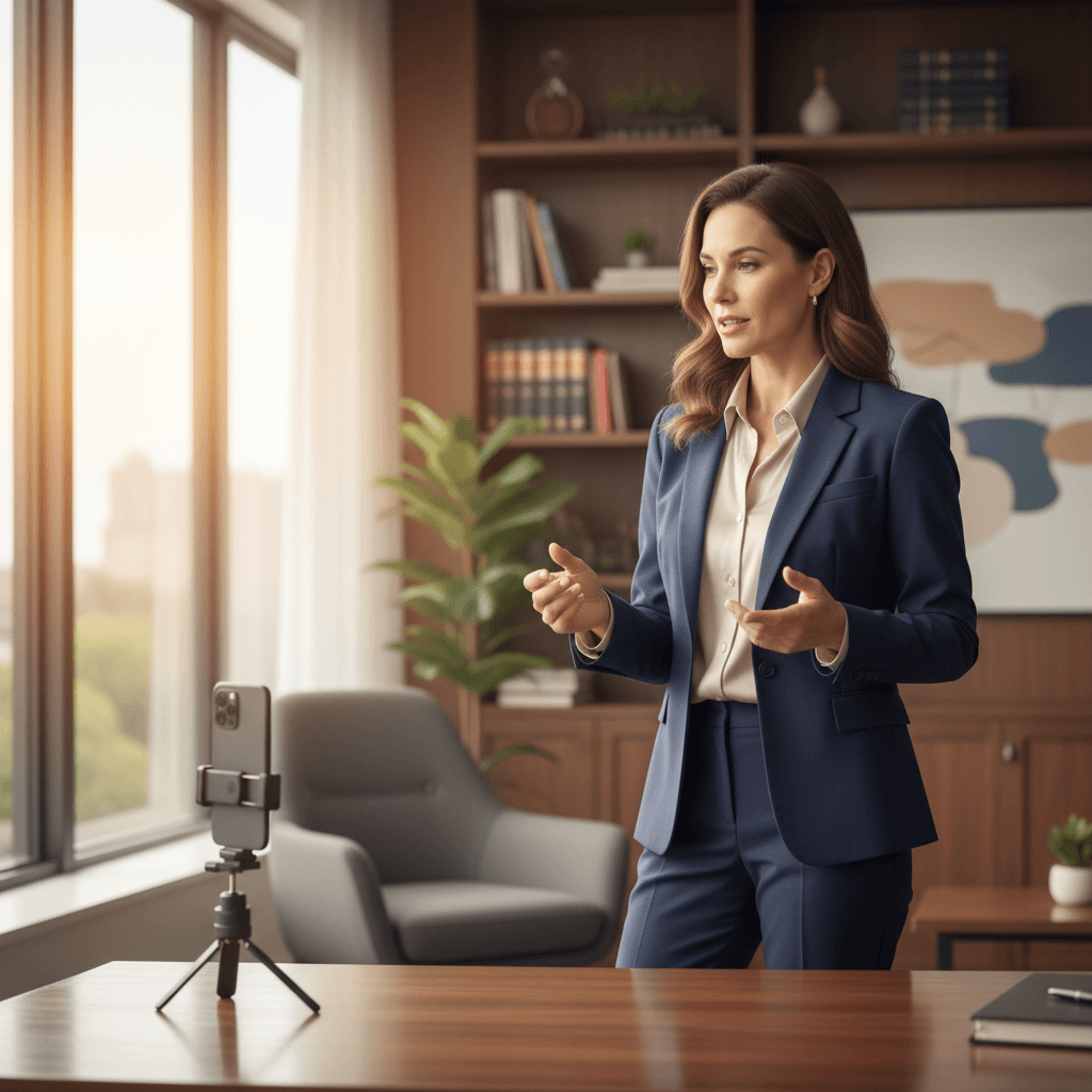 Social media marketing for law firms shown through a personal injury attorney recording a short video for a phone-first audience