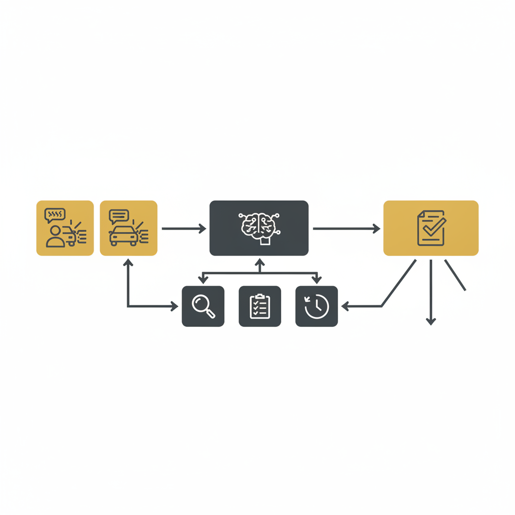 AI-powered legal marketing agency shown through a diagram of bilingual MVA leads flowing through AI scoring and qualification into signed cases
