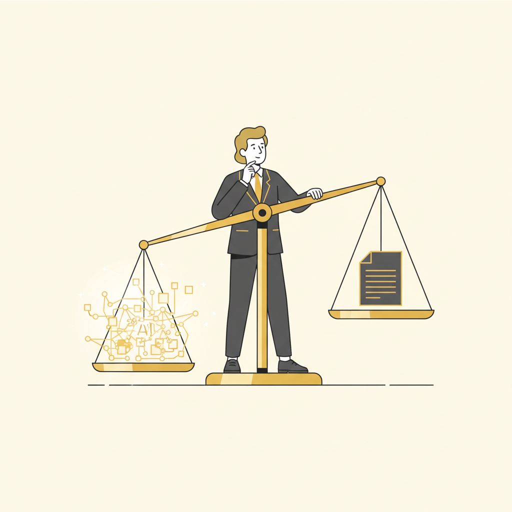 AI-powered legal marketing agency illustrated through a law firm weighing an AI-driven partner against a traditional agency