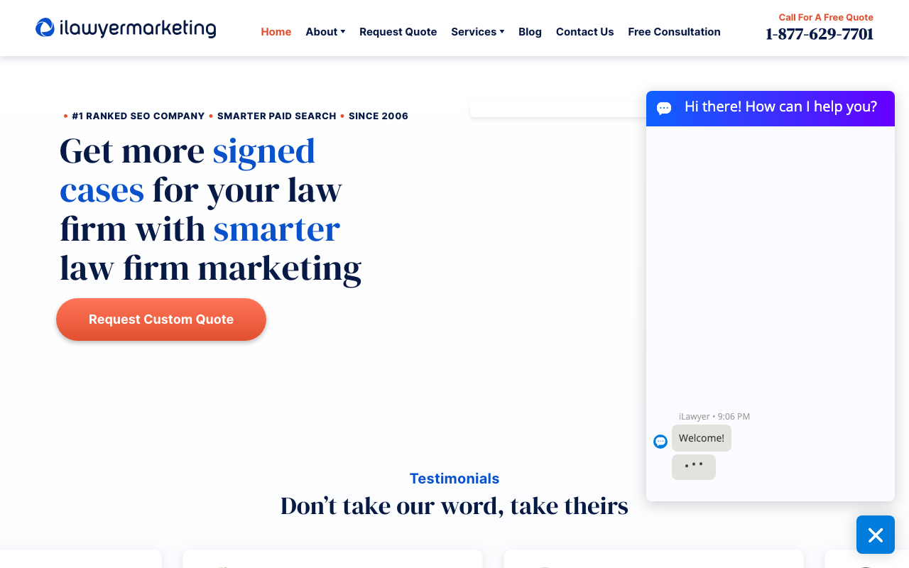 iLawyer Marketing homepage, law firm digital marketing specialists
