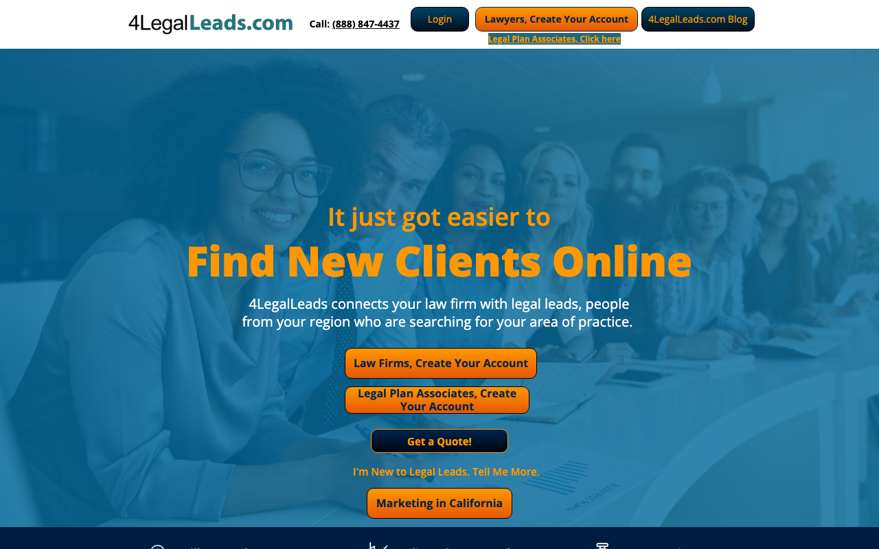 4LegalLeads homepage, exclusive real-time legal leads for attorneys