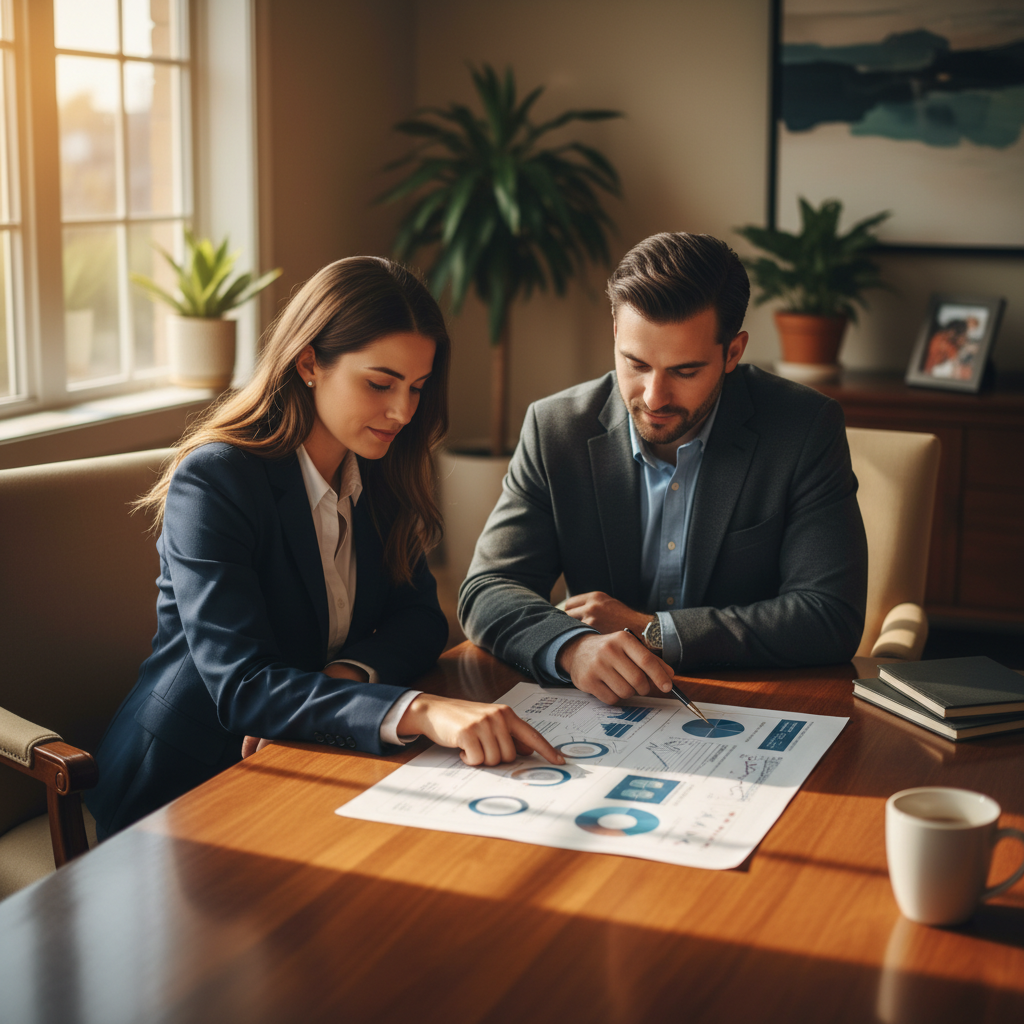 Personal injury lead generation companies shown through an attorney and marketing partner reviewing a cost-per-signed-case report