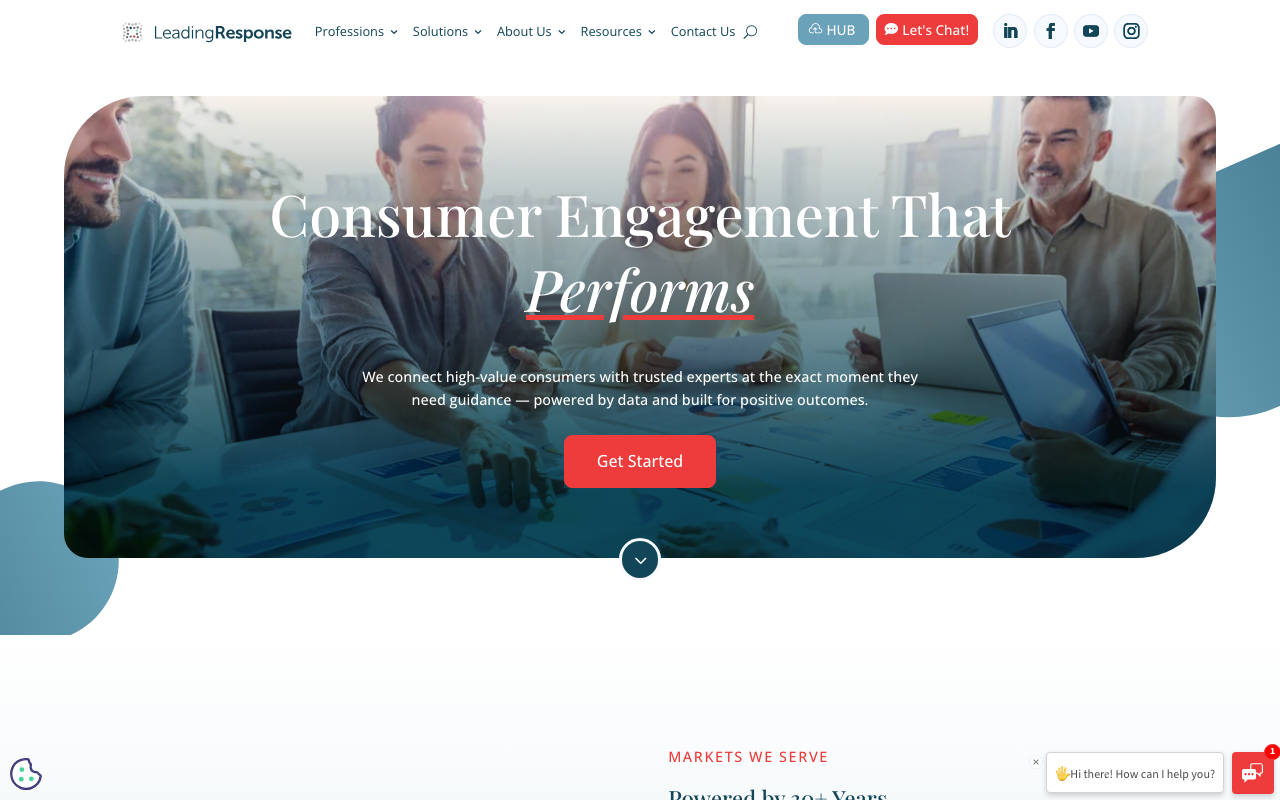 LeadingResponse homepage, legal lead generation for personal injury and mass tort