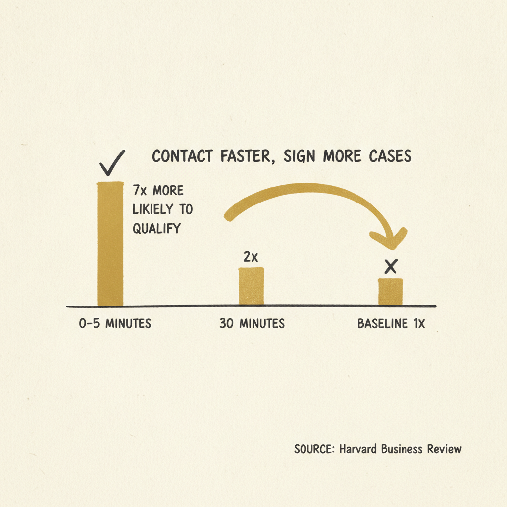 personal injury lead generation speed to lead timeline showing how response time affects conversion probability