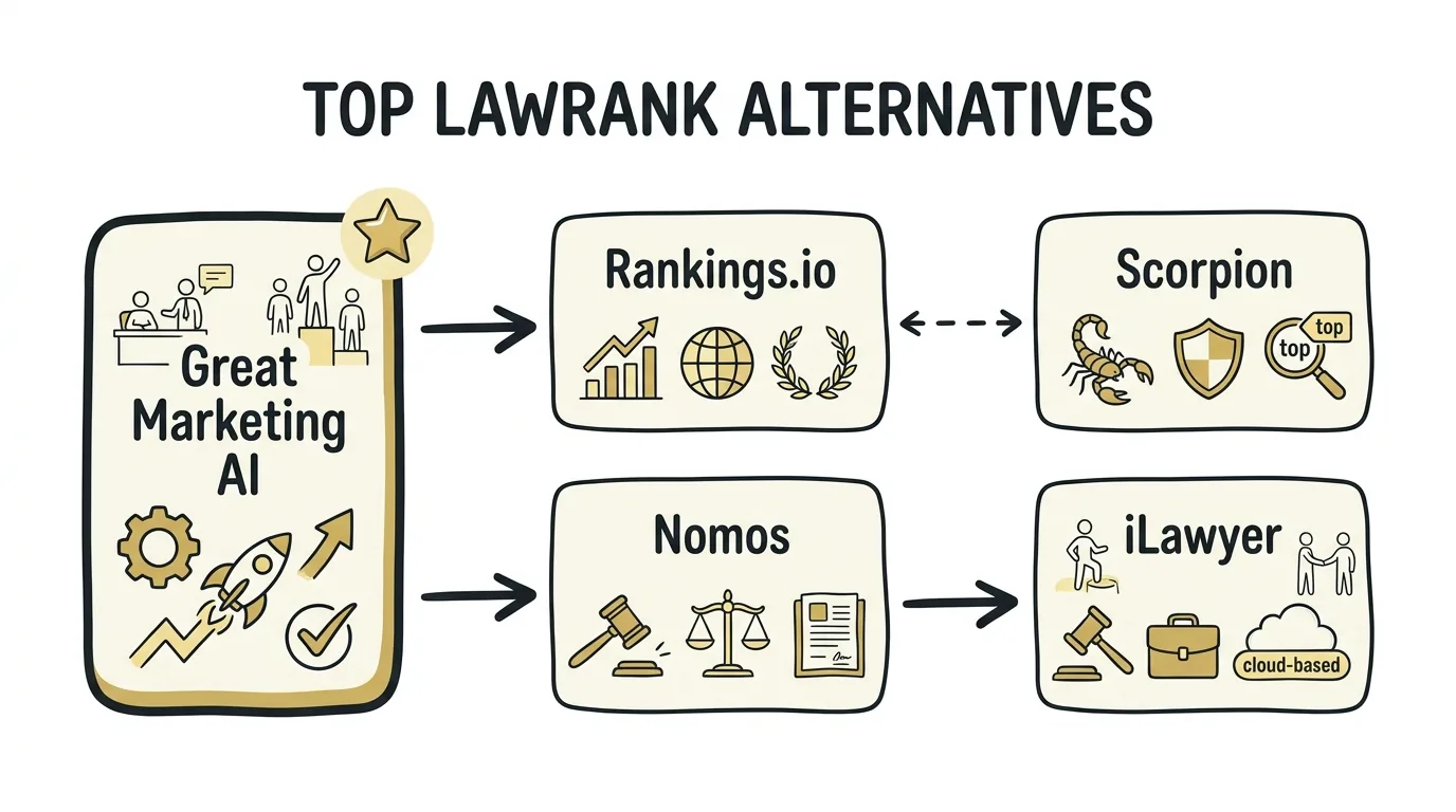 Best LawRank alternatives illustrated through a grid of the top five personal injury marketing agencies