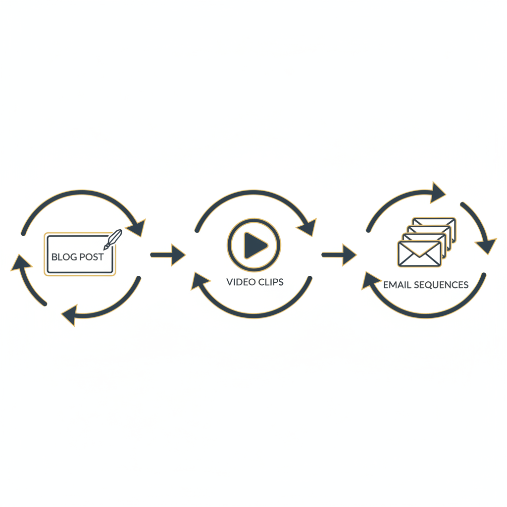 Law firm content marketing illustrated through a content engine diagram connecting blog, video, and email