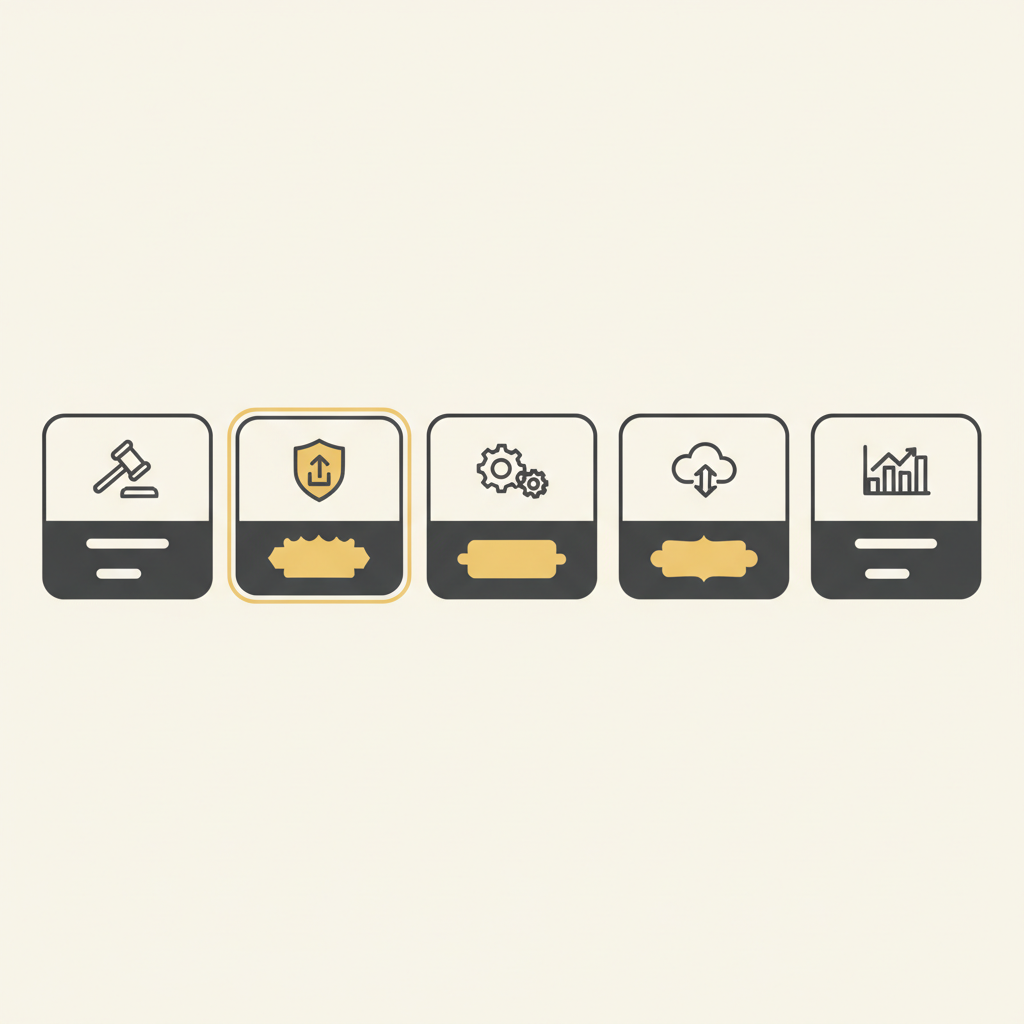 law firm crm options illustrated through a row of legal software cards compared for personal injury firms