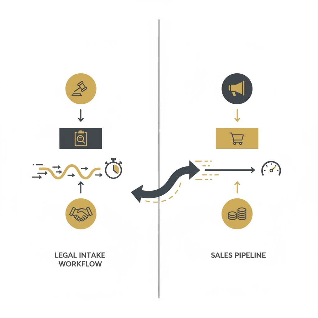 law firm crm software illustrated through a comparison of legal intake versus generic sales pipelines