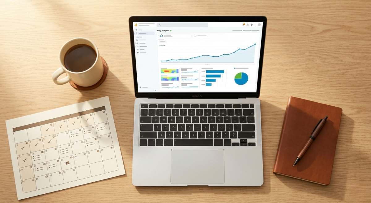 Lead generation for lawyers content marketing strategy shown through blog analytics on laptop