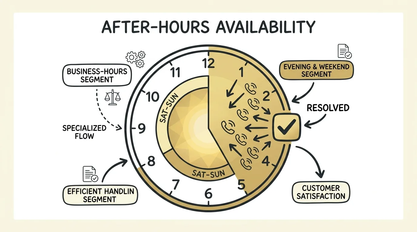 Legal intake services illustrated through a clock showing personal injury leads arriving during shaded after-hours periods