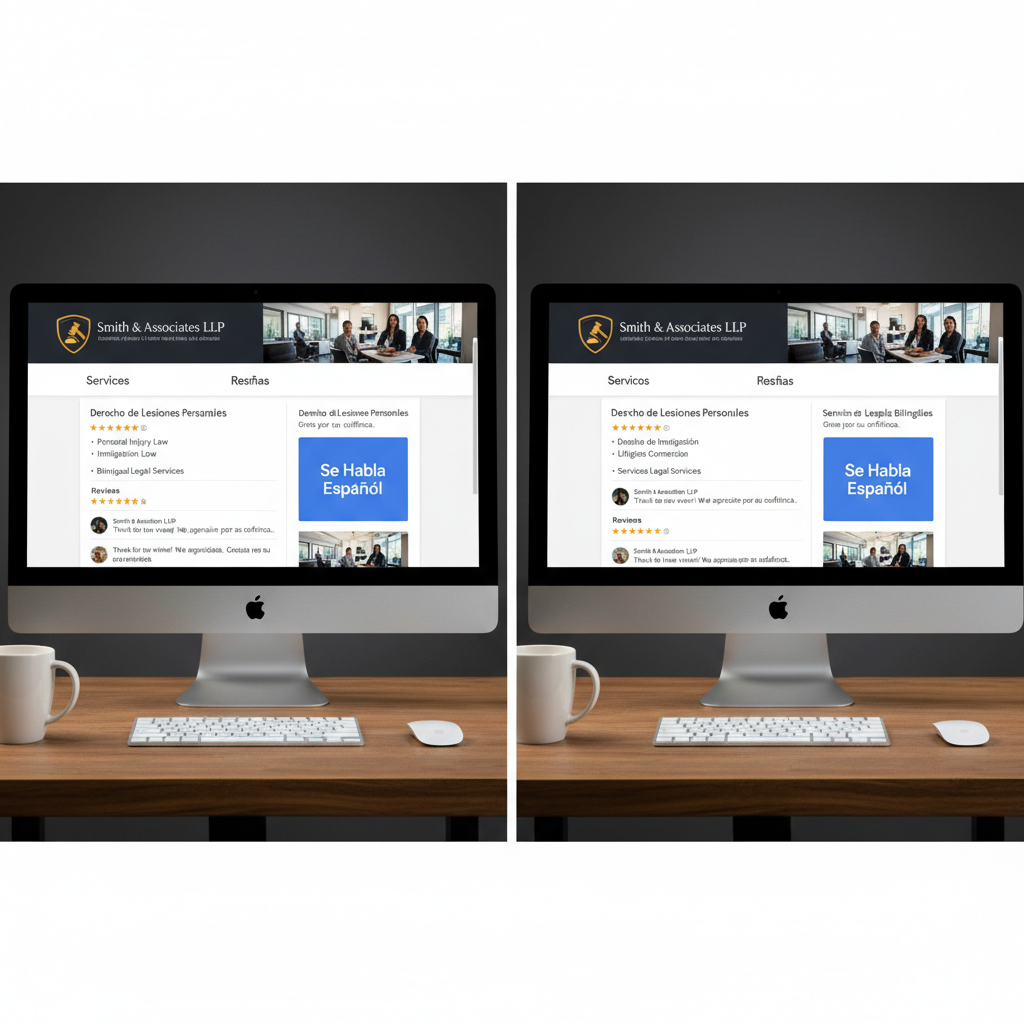 Local SEO for lawyers bilingual Google Business Profile showing Spanish personal injury attorney optimization