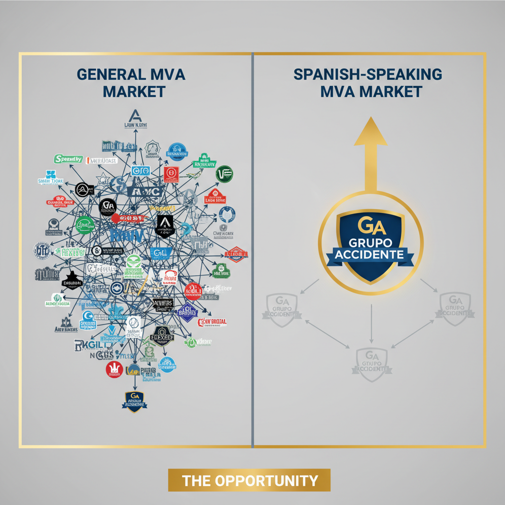 MVA leads for law firms showing Spanish-speaking market with fewer competitors and higher opportunity