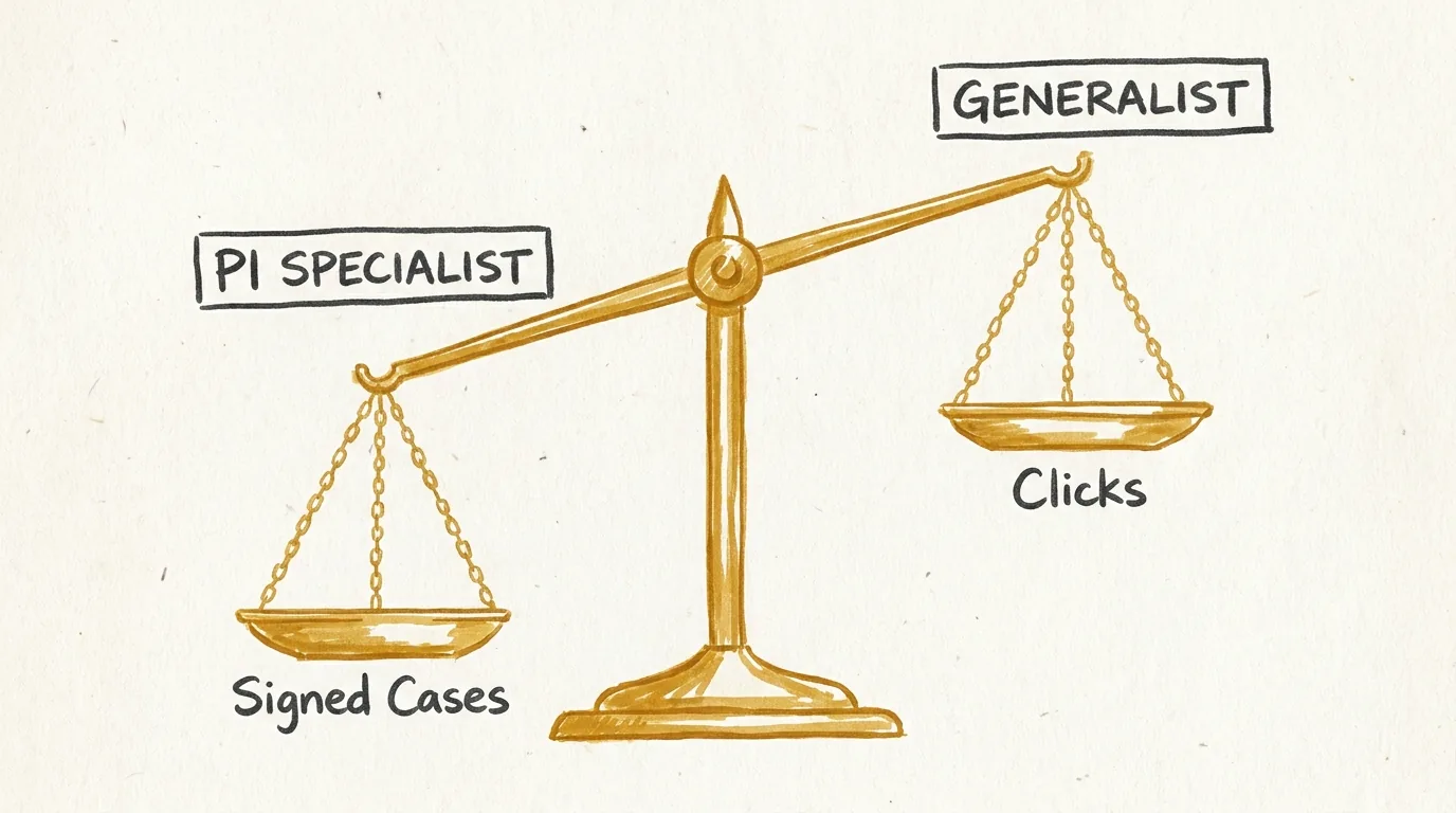 Personal injury marketing agency compared with a general legal marketing agency across focus, metrics, and compliance