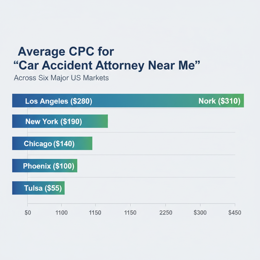 PPC for personal injury lawyers CPC benchmarks by market size bar chart