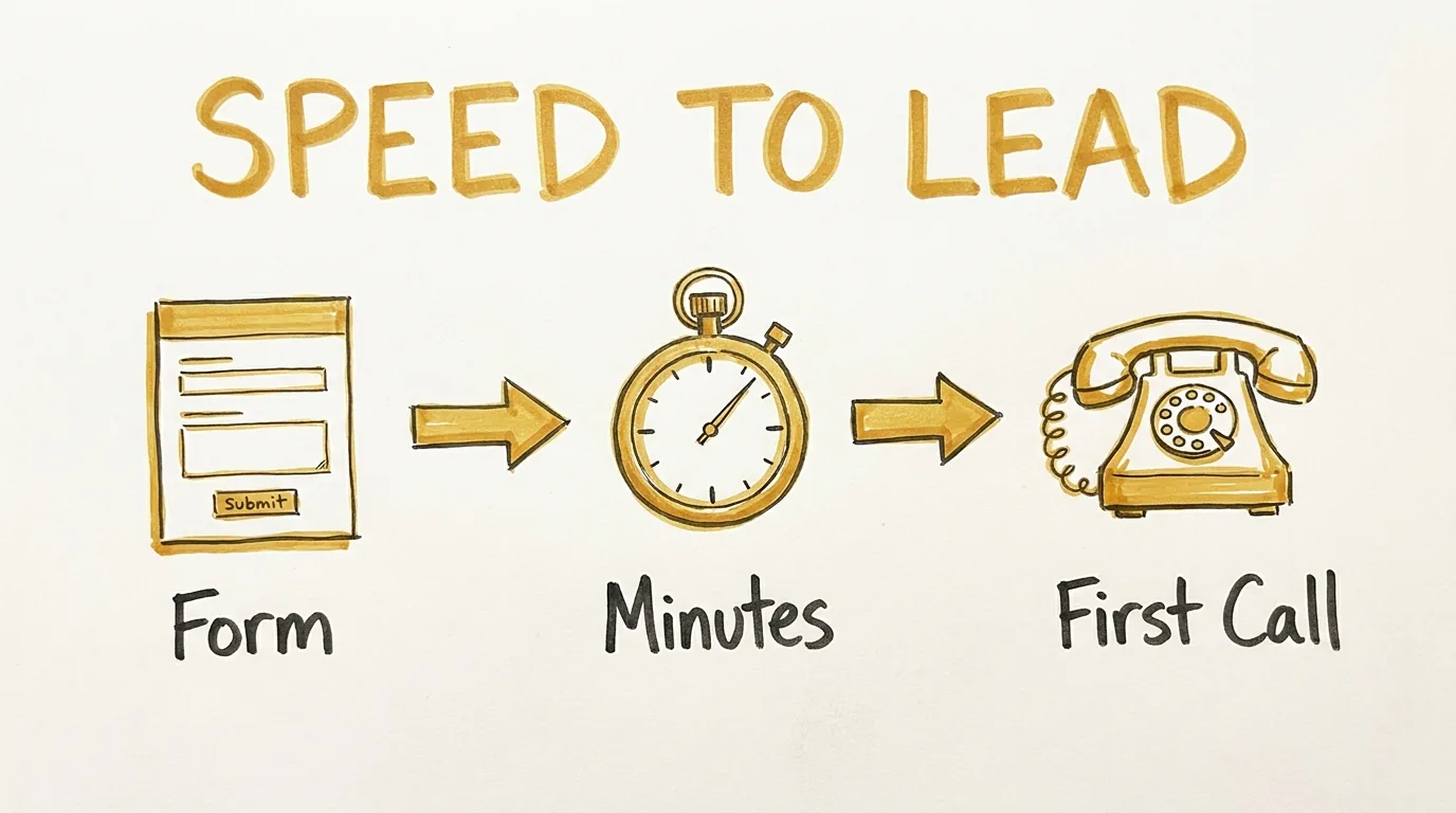 Speed to lead defined as the minutes between a personal injury lead form and the first call that books a consultation
